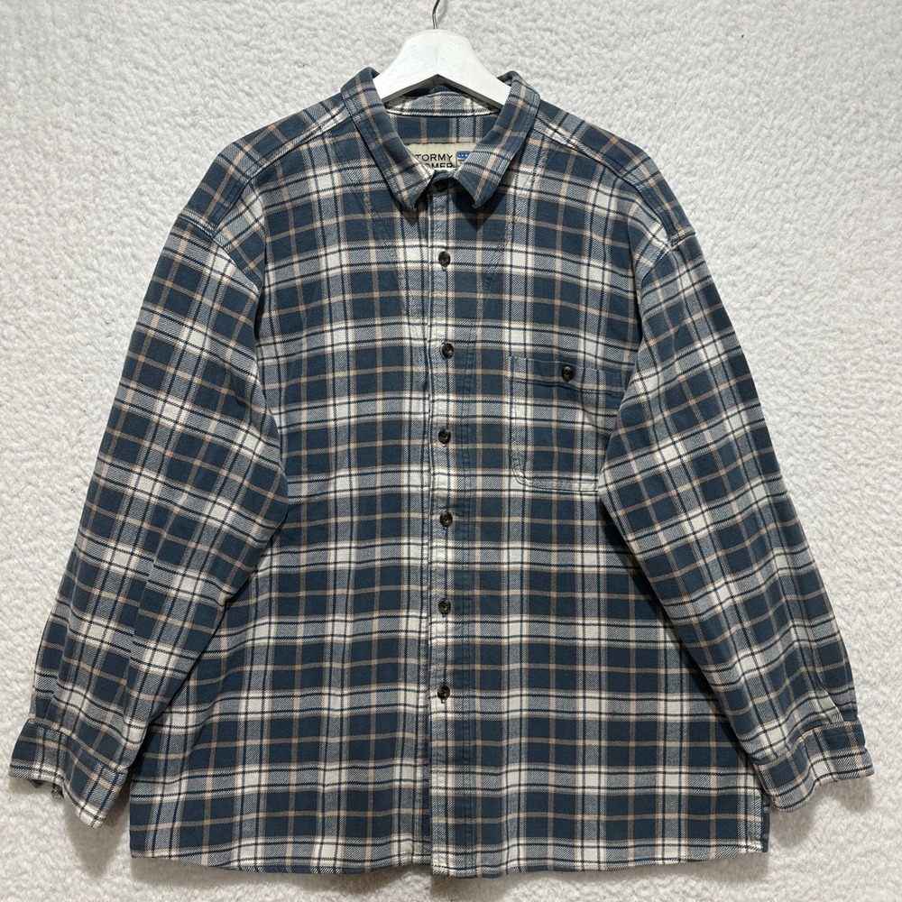 Stormy Kromer Men's 2XL Flannel Shirt Blue Plaid Cotton Button Down Made in USA